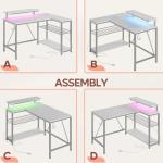 Bestier White Computer Desk with Charging Port & LED Strip,42 inch Modern Gaming Desk with Reversible Storage Shelves,Small L Shaped Desk with Hooks for Home Office