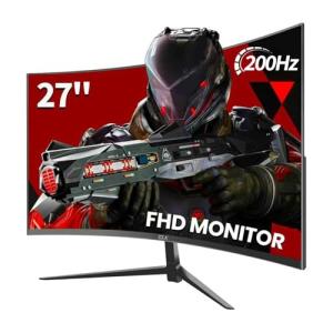 ZZA 27 Inch Curved Gaming Monitor 200Hz|180Hz|144HZ 1ms FHD 1080P Computer Screen FreeSync|130% sRGB|HDR|Low Blue Light|HDMI DP Ports|VESA Mount|Metal Stand