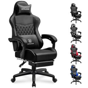 GTPLAYER Gaming Chair, High Back Leather Computer Game Chair with Footrest, Ergonomic Height Adjustable Office Chair with Removable Cover and Lumbar Support for Gaming and Work (Black)