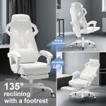 GTPLAYER Gaming Chair, Computer Chair with Mesh Back, Ergonomic Game Chair with Footrest, Reclining Game Chair with Adjustable Headrest and Lumbar Support for Gaming and Office (White)