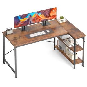 DUMOS L Shaped Desk 47 Inch Computer Desk Gaming Furniture Corner Desks Home Office PC Table with Reversible Storage Shelves for Writing Working Study Bedroom Dorm, Rustic Brown