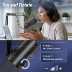 TONOR Dynamic Podcast Microphone for Studio, Cardioid XLR/USB Mic, AI Noise Cancellation, Tap Mute, 3.5mm Headphone Jack for Monitoring, Volume Control, Microfono with Boom Arm, Black, TD510 AIR H+