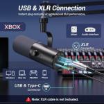 TONOR Dynamic Podcast Microphone for Studio, Cardioid XLR/USB Mic, AI Noise Cancellation, Tap Mute, 3.5mm Headphone Jack for Monitoring, Volume Control, Microfono with Boom Arm, Black, TD510 AIR H+