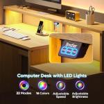 Bestier 55" Computer Desk with Power Outlets & LED Lights, Home Office Desk with Lockable File Drawer & Printer Shelf, Monitor Stand, Modern Gaming Desk & Study Workstation, Natural Oak