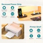 Bestier 55" Computer Desk with Power Outlets & LED Lights, Home Office Desk with Lockable File Drawer & Printer Shelf, Monitor Stand, Modern Gaming Desk & Study Workstation, Natural Oak