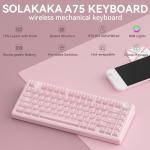 SOLAKAKA A75 Wireless Gaming Keyboard with Multifunction Knob, BT5.0/2.4GHz/USB-C, 75% Mechanical Keyboard, Hot-Swappable, Gasket Creamy Keyboard with RGB Backlit, Crystal Keycaps, for PC/Mac/PC