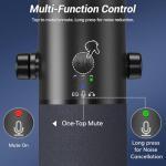 TONOR Dynamic Podcast Microphone for Studio, Cardioid XLR/USB Mic, AI Noise Cancellation, Tap Mute, 3.5mm Headphone Jack for Monitoring, Volume Control, Microfono with Boom Arm, Black, TD510 AIR H+