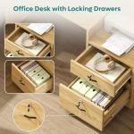 Bestier 55" Computer Desk with Power Outlets & LED Lights, Home Office Desk with Lockable File Drawer & Printer Shelf, Monitor Stand, Modern Gaming Desk & Study Workstation, Natural Oak