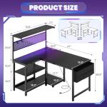 Apicizon L Shaped Desk Gaming Desk with LED Light & Power Outlet, 48 Inch Reversible Computer Desk with Pegboard & Shelf & Storage Bag for Home Office, Black