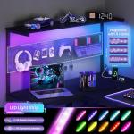Apicizon L Shaped Desk Gaming Desk with LED Light & Power Outlet, 48 Inch Reversible Computer Desk with Pegboard & Shelf & Storage Bag for Home Office, Black