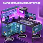Apicizon L Shaped Desk Gaming Desk with LED Light & Power Outlet, 48 Inch Reversible Computer Desk with Pegboard & Shelf & Storage Bag for Home Office, Black