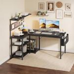 Apicizon L Shaped Desk Gaming Desk with LED Light & Power Outlet, 48 Inch Reversible Computer Desk with Pegboard & Shelf & Storage Bag for Home Office, Black