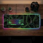 RGB Mouse Pad LED Desk Mat Large Gaming Mousepad Black and Green Line Design, Keyboard Pad XL Mouse Mat for Home and Office