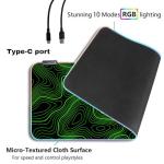 RGB Mouse Pad LED Desk Mat Large Gaming Mousepad Black and Green Line Design, Keyboard Pad XL Mouse Mat for Home and Office