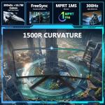 Z-Edge 27 inch Curved Gaming Monitor, FHD 1080P 300Hz 280Hz 240Hz Curved Monitor 1500R Computer Monitor, MPRT 1ms Monitor, FreeSync, Low Blue Light,16.7M Colors, UG27S 2X DP and 2X HDMI