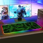 RGB Mouse Pad LED Desk Mat Large Gaming Mousepad Black and Green Line Design, Keyboard Pad XL Mouse Mat for Home and Office