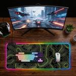 RGB Mouse Pad LED Desk Mat Large Gaming Mousepad Black and Green Line Design, Keyboard Pad XL Mouse Mat for Home and Office