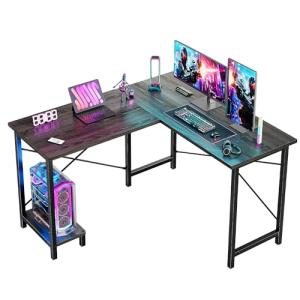 DUMOS L Shaped Desk, Gaming Computer Desks Corner Office Table with CPU Shelf for Home Study Writing Work Station 50 Inch, Grey