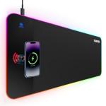 RGB Gaming Mouse Pad with 15W Wireless Charger, 17 Lighting Modes LED Mouse Mat, Extra Large 27.6"x11.8" Extended Mouse Pad with Non-Slip Base, Type-C Plug & Play, for Keyboard, Mouse, and Phone