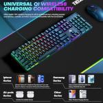 RGB Gaming Mouse Pad with 15W Wireless Charger, 17 Lighting Modes LED Mouse Mat, Extra Large 27.6"x11.8" Extended Mouse Pad with Non-Slip Base, Type-C Plug & Play, for Keyboard, Mouse, and Phone