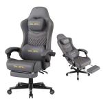 MINOMAC Gaming Chair,Ergonomic Computer Gaming Chair,400lb Load-Bearing,Retractable Footrest/Waist Support/Ergonomic Backrest[Spring + 4D Sponge] (Grey)