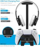 PS5 Controller Charger with USB Charging Port and AC Outlet, RGB DualSense Charging Station Dock for Playstation 5 Controllers with Headphone Stand, PS5 Accessories