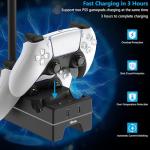 PS5 Controller Charger with USB Charging Port and AC Outlet, RGB DualSense Charging Station Dock for Playstation 5 Controllers with Headphone Stand, PS5 Accessories