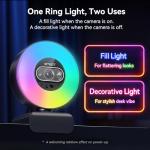 EMEET S600L 4K Webcam for Streaming with Ring Light, 4 Lighting Modes, Rainbow Effect, 1/2" Sensor, AI Imaging, 0.2S PDAF, 2 Mics, Dial Control, 4K Webcam with Light for OBS/Twitch/YouTube/Zoom/PC/Mac