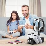 PS5 Controller Charger with USB Charging Port and AC Outlet, RGB DualSense Charging Station Dock for Playstation 5 Controllers with Headphone Stand, PS5 Accessories