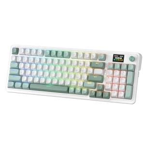 Redragon K719 Wireless Gasket Gaming Keyboard w/Hype Screen & Knob, 95 Keys Mechanical Keyboard, Easy-Control 1.14’’ TFT Info Display, 5-Layer Noise Dampening, Custom Linear Switch, Jade Cloud Color