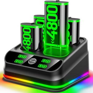 Rysker 4x4800mWh Rechargeable Battery Pack for Xbox with Charger, Controller Batteries Pack with Charging Station for Xbox One/S/X/Elite Controllers, Xbox one Cases and Storage Sets