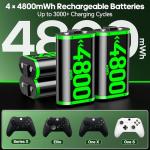 Rysker 4x4800mWh Rechargeable Battery Pack for Xbox with Charger, Controller Batteries Pack with Charging Station for Xbox One/S/X/Elite Controllers, Xbox one Cases and Storage Sets