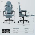 Gaming Chair with Footrest for Adults - Ergonomic Gaming Chairs with Foot Rest - Big and Tall Computer Game Chair - Fabric Reclining Video Game Chairs with Spring Cushion - Blue/Light Grey