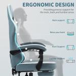 Gaming Chair with Footrest for Adults - Ergonomic Gaming Chairs with Foot Rest - Big and Tall Computer Game Chair - Fabric Reclining Video Game Chairs with Spring Cushion - Blue/Light Grey