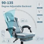 Gaming Chair with Footrest for Adults - Ergonomic Gaming Chairs with Foot Rest - Big and Tall Computer Game Chair - Fabric Reclining Video Game Chairs with Spring Cushion - Blue/Light Grey