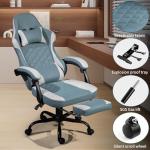 Gaming Chair with Footrest for Adults - Ergonomic Gaming Chairs with Foot Rest - Big and Tall Computer Game Chair - Fabric Reclining Video Game Chairs with Spring Cushion - Blue/Light Grey
