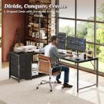 PRAISUN 61" L Shaped Desk with Power Outlets and USB-C Port, Reversible Computer Corner Office Desk with 4 Fabric Drawers and 2 Height-Adjustable Shelves, Large for Gaming Writing Work Study，Black