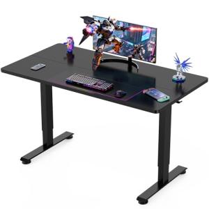 Veken 55 Inch Large Electric Standing Gaming Desk, Heights Adjustable,Sit to Stand Up, Work Home Office Computer Table for Study, Walking Pad, Writing, and Games, Wooden Desktop Desks, Black