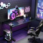 Veken 55 Inch Large Electric Standing Gaming Desk, Heights Adjustable,Sit to Stand Up, Work Home Office Computer Table for Study, Walking Pad, Writing, and Games, Wooden Desktop Desks, Black