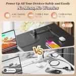 PRAISUN 61" L Shaped Desk with Power Outlets and USB-C Port, Reversible Computer Corner Office Desk with 4 Fabric Drawers and 2 Height-Adjustable Shelves, Large for Gaming Writing Work Study，Black