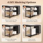 PRAISUN 61" L Shaped Desk with Power Outlets and USB-C Port, Reversible Computer Corner Office Desk with 4 Fabric Drawers and 2 Height-Adjustable Shelves, Large for Gaming Writing Work Study，Black