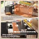 PRAISUN 61" L Shaped Desk with Power Outlets and USB-C Port, Reversible Computer Corner Office Desk with 4 Fabric Drawers and 2 Height-Adjustable Shelves, Large for Gaming Writing Work Study，Black