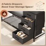 PRAISUN 61" L Shaped Desk with Power Outlets and USB-C Port, Reversible Computer Corner Office Desk with 4 Fabric Drawers and 2 Height-Adjustable Shelves, Large for Gaming Writing Work Study，Black