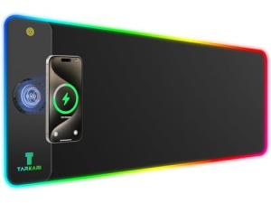 TARKARI Magnetic Wireless Charging RGB Mouse Pad, Large Gaming Desk Mat Waterproof, 31.5"x11.8" Black Mousepad, Ultra-Smooth Surface, Non-Slip Rubber Base, Desk Pad for Keyboard Laptop