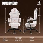 Dowinx Gaming Chair with Pocket Spring Cushion, Massage Lumbar Pillow & Footrest, Wide Seat with Padded Armrests, Breathable Fabric, Reclining Computer Chair for Home Office-Beige