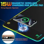 TARKARI Magnetic Wireless Charging RGB Mouse Pad, Large Gaming Desk Mat Waterproof, 31.5"x11.8" Black Mousepad, Ultra-Smooth Surface, Non-Slip Rubber Base, Desk Pad for Keyboard Laptop