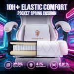 Dowinx Gaming Chair with Pocket Spring Cushion, Massage Lumbar Pillow & Footrest, Wide Seat with Padded Armrests, Breathable Fabric, Reclining Computer Chair for Home Office-Beige