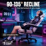 Dowinx Gaming Chair with Pocket Spring Cushion, Massage Lumbar Pillow & Footrest, Wide Seat with Padded Armrests, Breathable Fabric, Reclining Computer Chair for Home Office-Beige