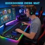 TARKARI Magnetic Wireless Charging RGB Mouse Pad, Large Gaming Desk Mat Waterproof, 31.5"x11.8" Black Mousepad, Ultra-Smooth Surface, Non-Slip Rubber Base, Desk Pad for Keyboard Laptop