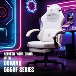 Dowinx Gaming Chair with Pocket Spring Cushion, Massage Lumbar Pillow & Footrest, Wide Seat with Padded Armrests, Breathable Fabric, Reclining Computer Chair for Home Office-Beige